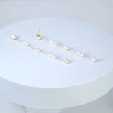 Freshwater Cultured pearl Bezel Earrings, Long Bridal Jewelry, Gold Pearl Bridal Earrings, Statement Dangle Earrings.