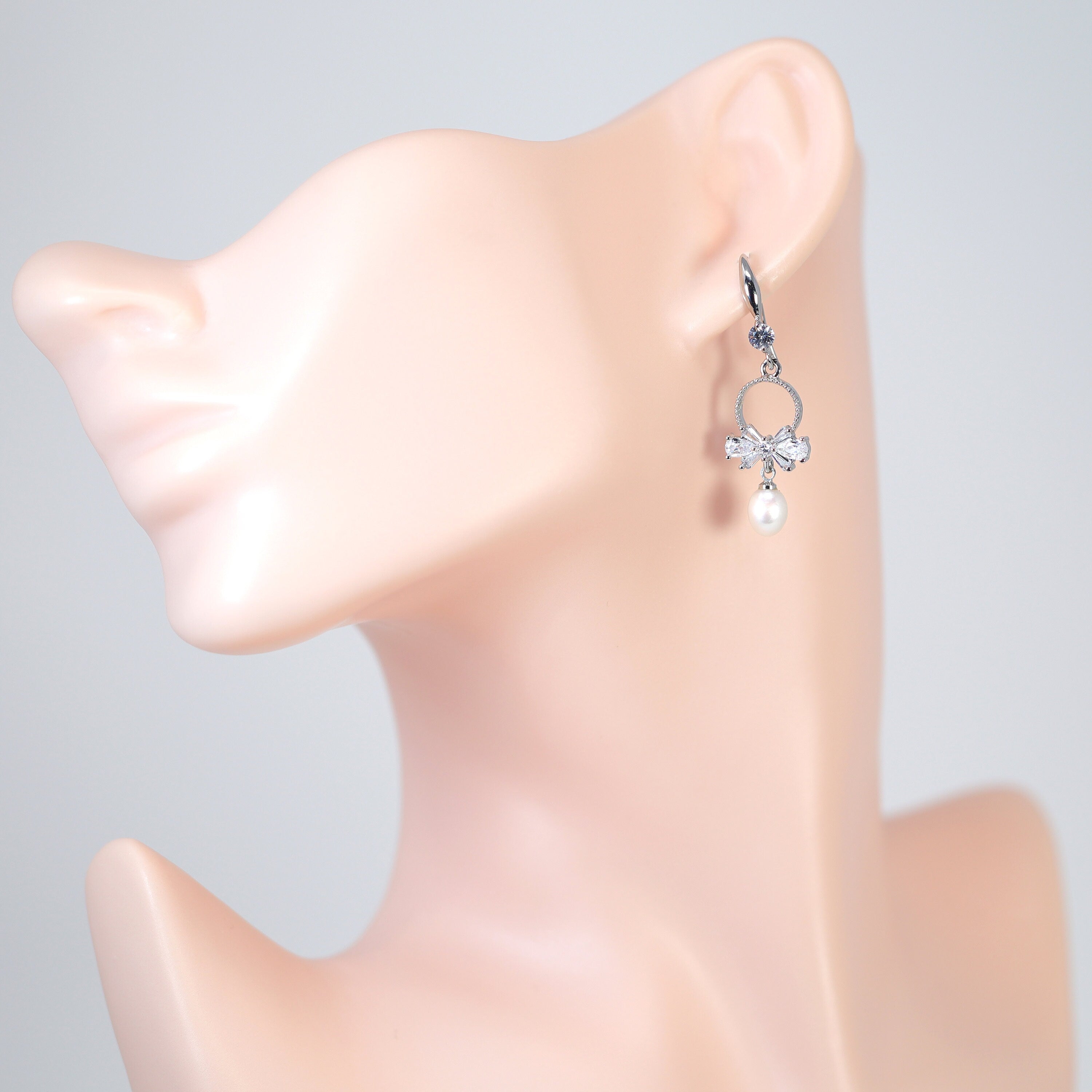 Natural Cultured Freshwater Pearl Drop Bridal Earrings, Crystal Bridal Earrings, Statement Earrings Cz