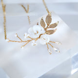 Natural Cultured Freshwater Pearl White Flower Necklace Set, Long Bridal Jewelry Pearl Bridal Earrings and Necklace Statement Earrings