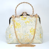 Shimmering Gold Yellow Floral Embroidered Fabric Floral Bridal Wedding Bag, Statement Bag, Evening Wedding Clutch, Cross Body Bag
