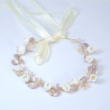 Faux Pearl Porcelain Ceramic White Flower Pearl Bridal Headband, Bridal Hair Vine, Delicate Headband, Hair accessories.