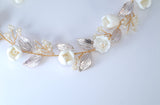 Faux Pearl Porcelain Ceramic White Flower Pearl Bridal Headband, Bridal Hair Vine, Delicate Headband, Hair accessories.