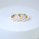 Gold White Beaded Hoop Earrings, Bridal Earrings, Wedding Guest Earrings, Statement Earrings.