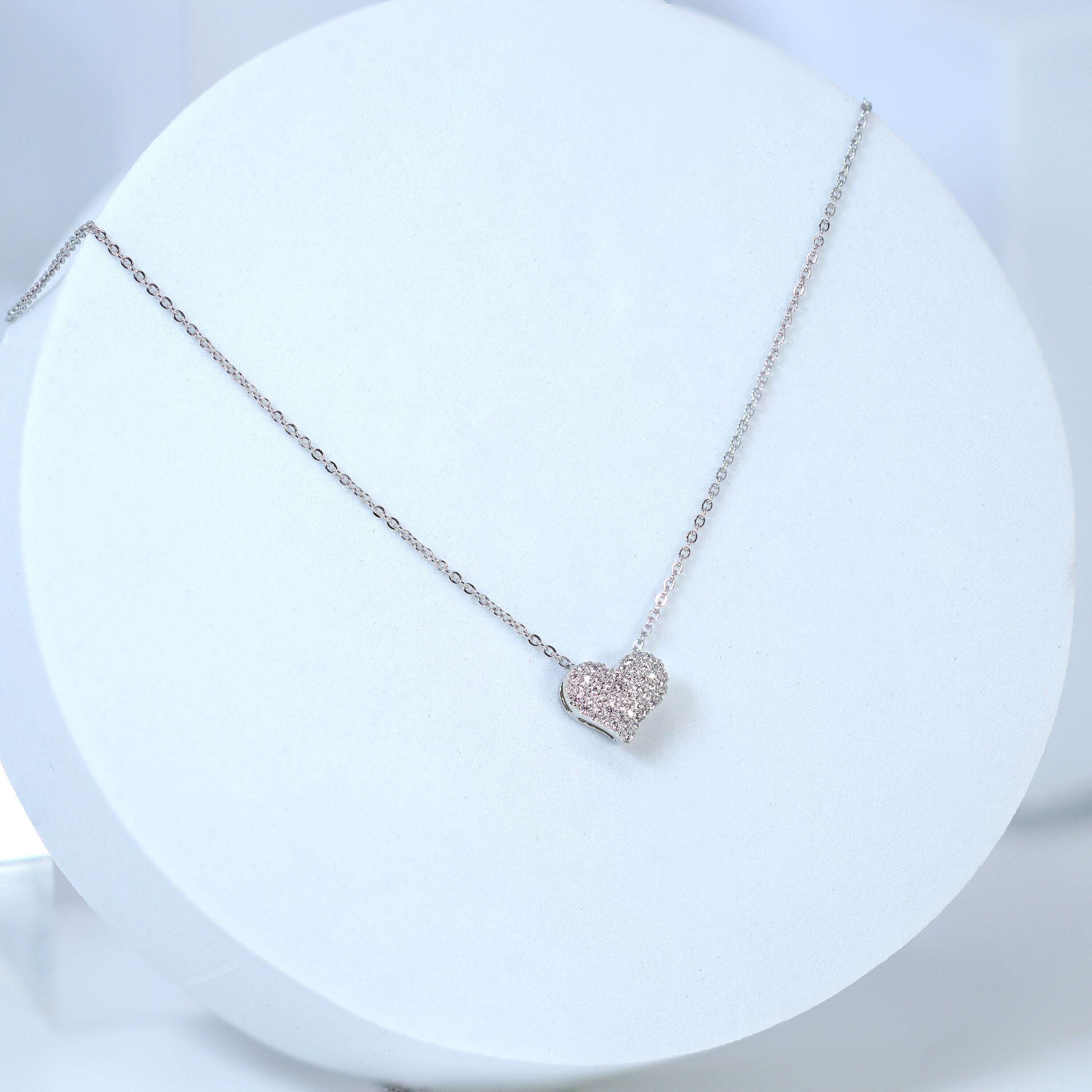 CZ Dainty Shimmering Heart Necklace , Wedding Necklace, Bride to be, Valentine's Day Gift For Her, Galentine's Day, Statement Necklace Cz