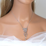 Swarovski Crystal Silver Rose Chandelier Droplets Necklace set for Brides, Crystal Bridal Necklace, Statement Necklace Cz