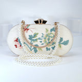 Light Beige Gold Embroidered Rose Floral Bouquet Wedding Bag, Statement Bag, Evening Clutch, Bridal Clutch, White Cross Body Bag