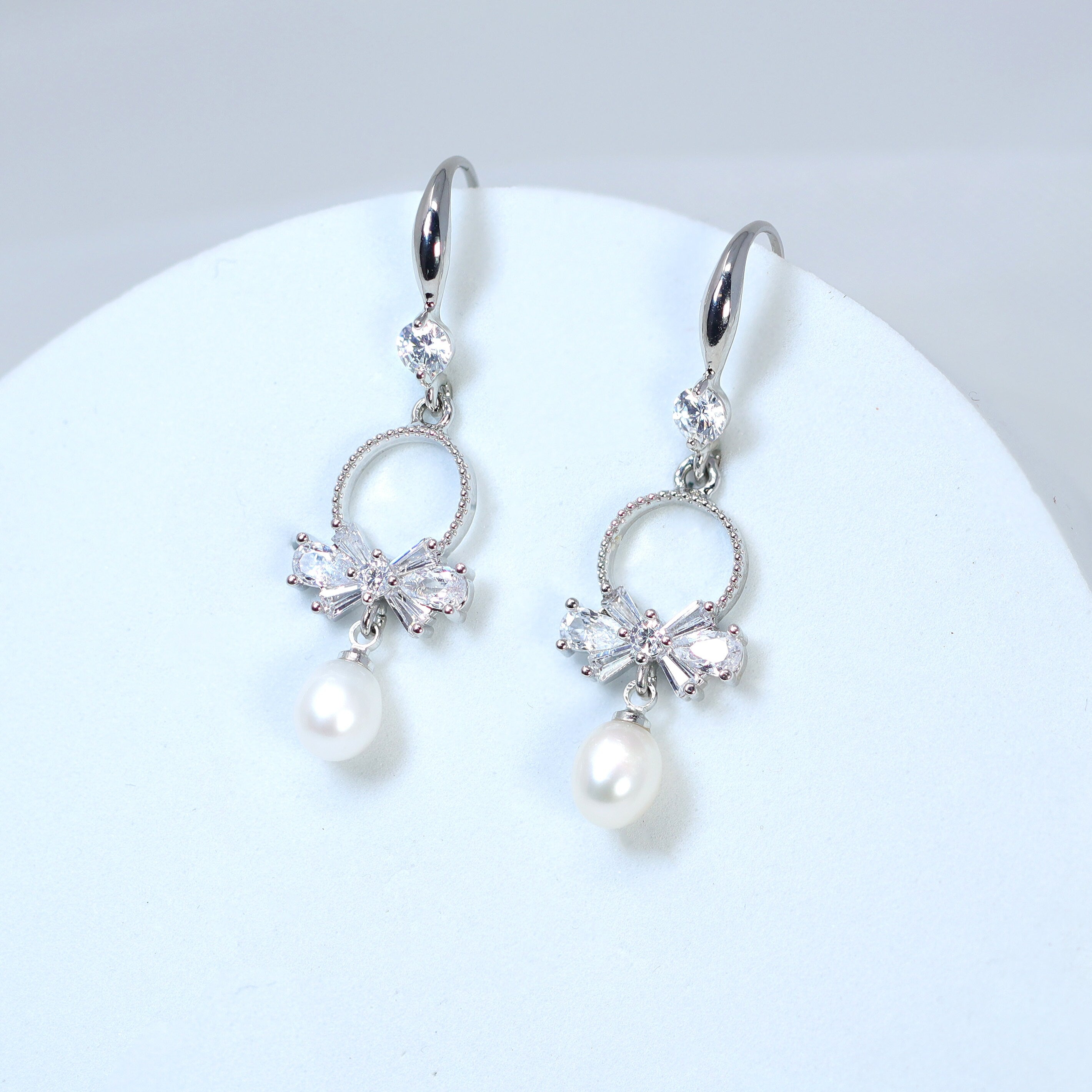 Natural Cultured Freshwater Pearl Drop Bridal Earrings, Crystal Bridal Earrings, Statement Earrings Cz