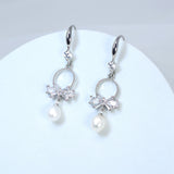 Natural Cultured Freshwater Pearl Drop Bridal Earrings, Crystal Bridal Earrings, Statement Earrings Cz