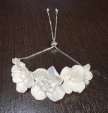 Ceramic White flower Flowers Pearl Jewelry Set, Bridal Hair piece, Bridal Hair Accessories, Wedding Hair Accessory.