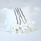 Ceramic White Lily flower Pearl Hair comb, Bridal Hair piece, Bridal Hair Accessories, Wedding Hair Accessory.