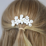 Ceramic White Lily flower Pearl Hair comb, Bridal Hair piece, Bridal Hair Accessories, Wedding Hair Accessory.