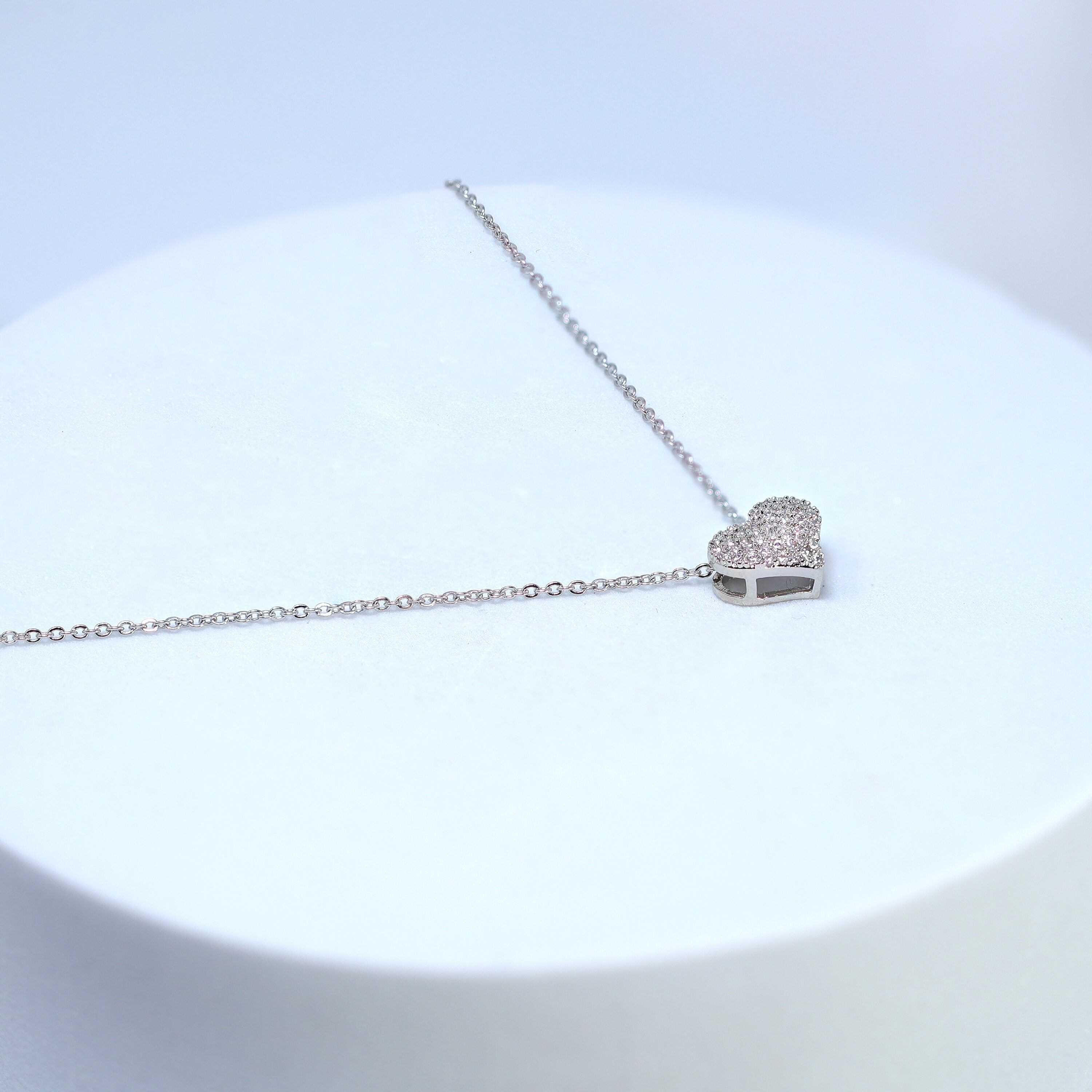 CZ Dainty Shimmering Heart Necklace , Wedding Necklace, Bride to be, Valentine's Day Gift For Her, Galentine's Day, Statement Necklace Cz