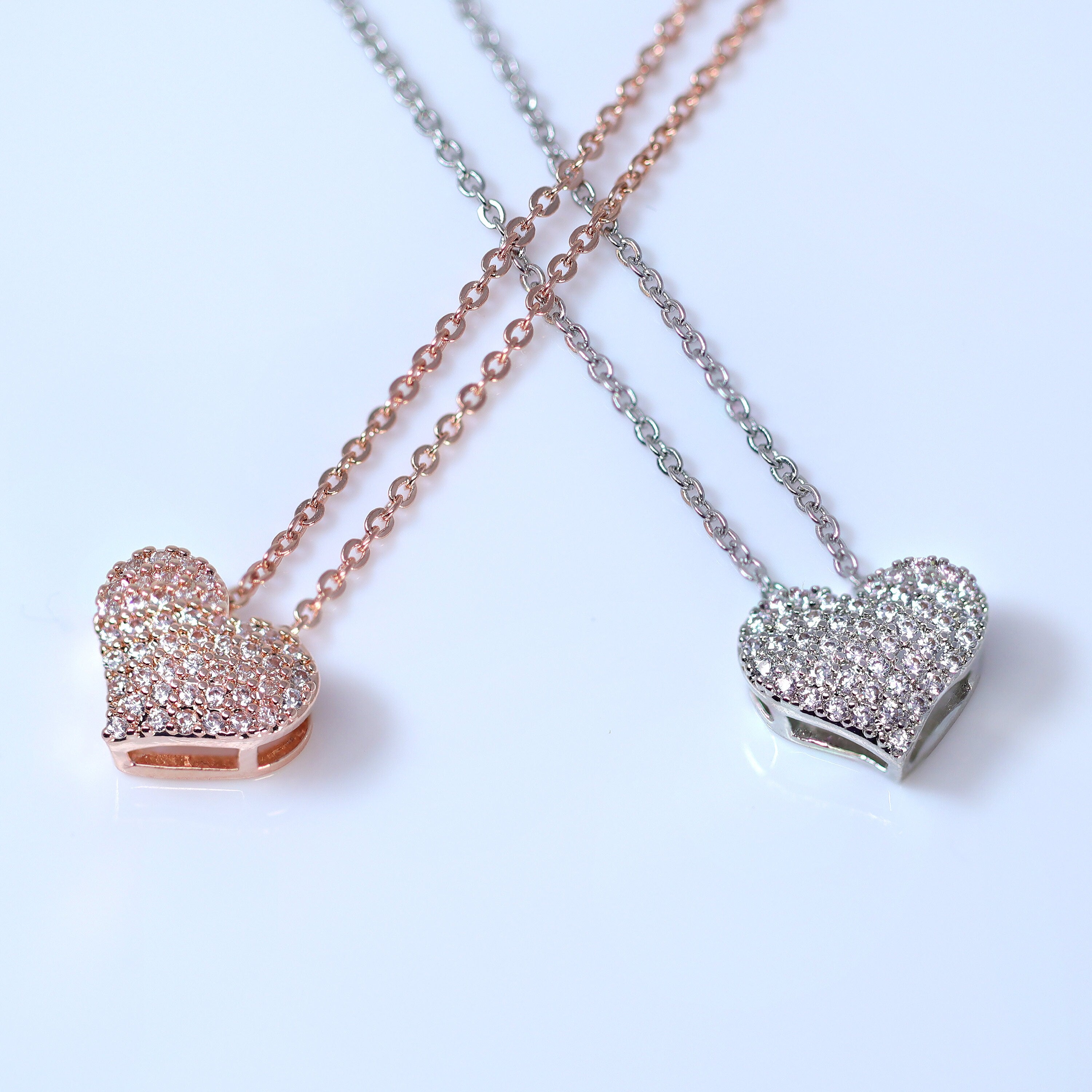CZ Dainty Shimmering Heart Necklace , Wedding Necklace, Bride to be, Valentine's Day Gift For Her, Galentine's Day, Statement Necklace Cz