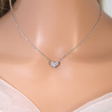 CZ Dainty Shimmering Heart Necklace , Wedding Necklace, Bride to be, Valentine's Day Gift For Her, Galentine's Day, Statement Necklace Cz
