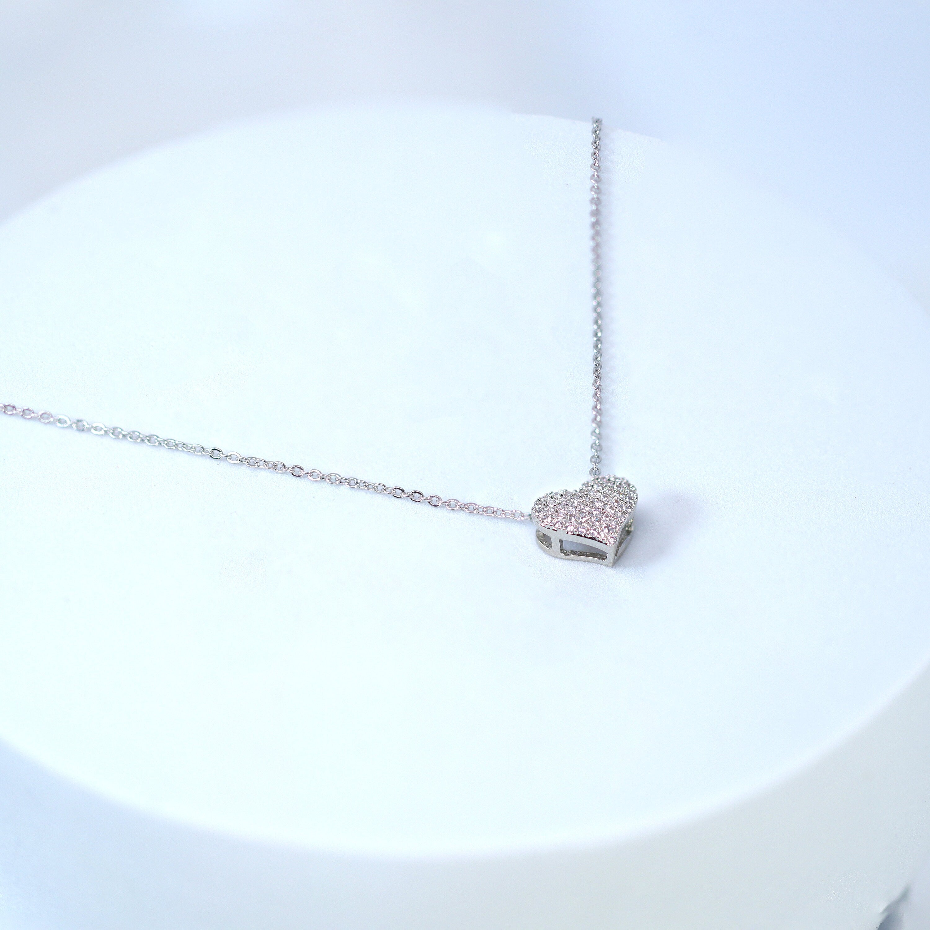 CZ Dainty Shimmering Heart Necklace , Wedding Necklace, Bride to be, Valentine's Day Gift For Her, Galentine's Day, Statement Necklace Cz
