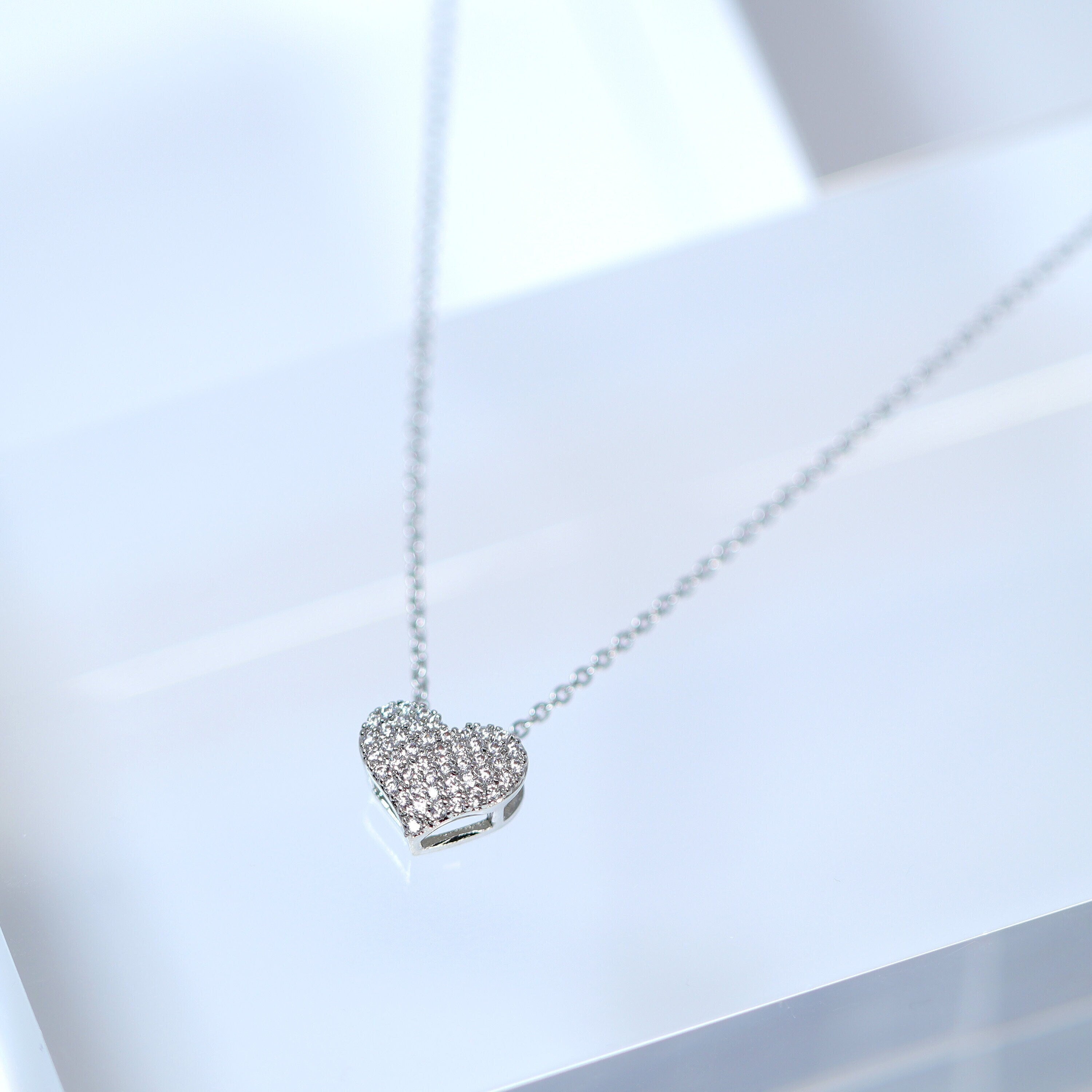 CZ Dainty Shimmering Heart Necklace , Wedding Necklace, Bride to be, Valentine's Day Gift For Her, Galentine's Day, Statement Necklace Cz