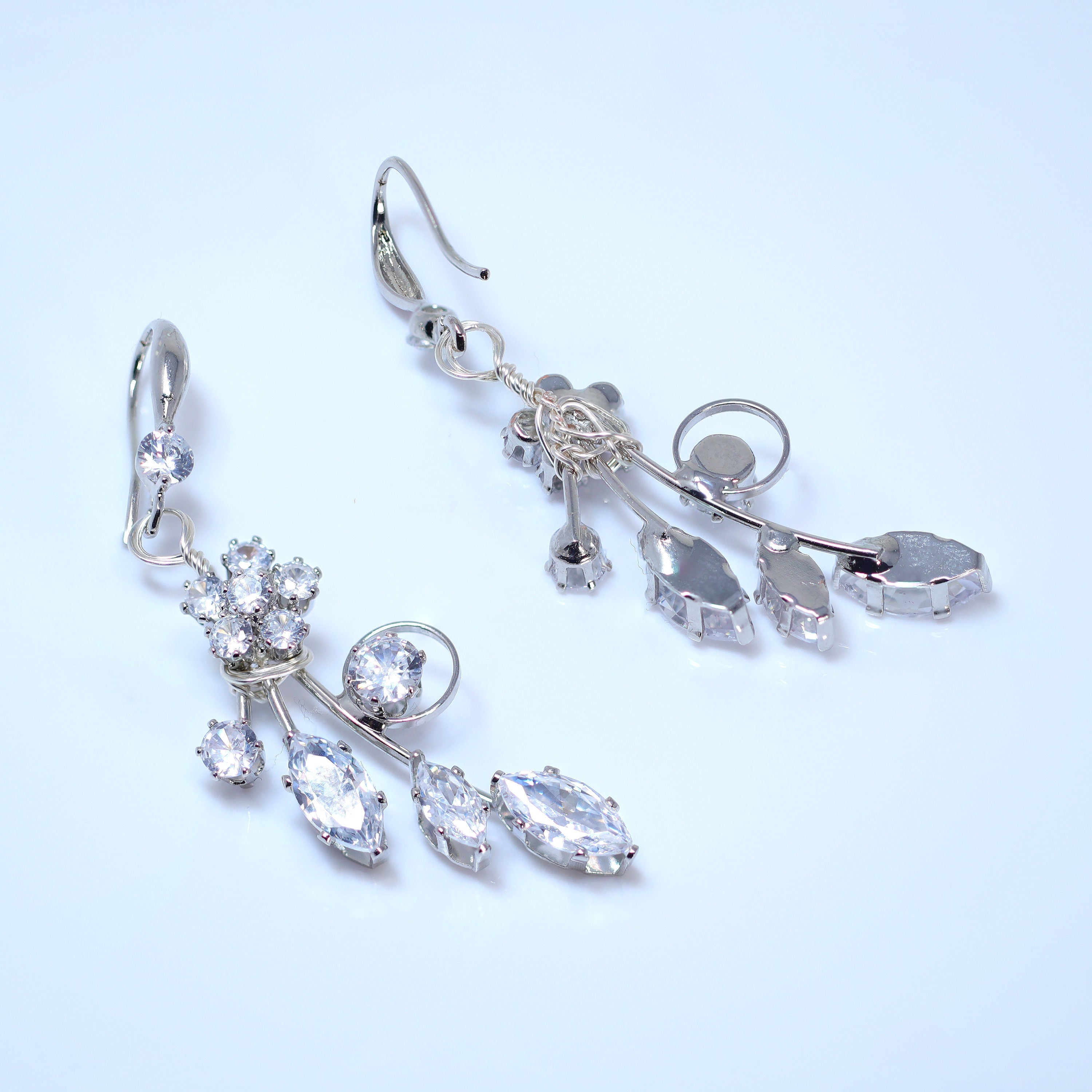 CZ Flower Vine In Paradise Dangle Earrings, Crystal/Diamond Earring, Long Bridal Jewelry, Crystal Bridal Earrings, Statement Earrings Cz