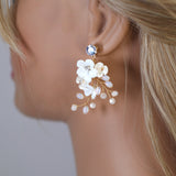 Swarovski Crystal White Floral Serenade Comb , Long Bridal Jewelry Crystal Necklace Bridal Earrings Statement Earrings