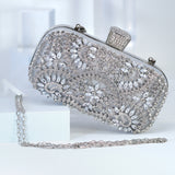 Silver Crystal Floral Leaves Wedding Clutch, Statement Bag, Evening Clutch, Wedding Clutch, Bridal Bag, Silver gold Cross Body Bag