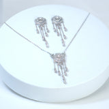 Swarovski Crystal Silver Rose Chandelier Droplets Necklace set for Brides, Crystal Bridal Necklace, Statement Necklace Cz
