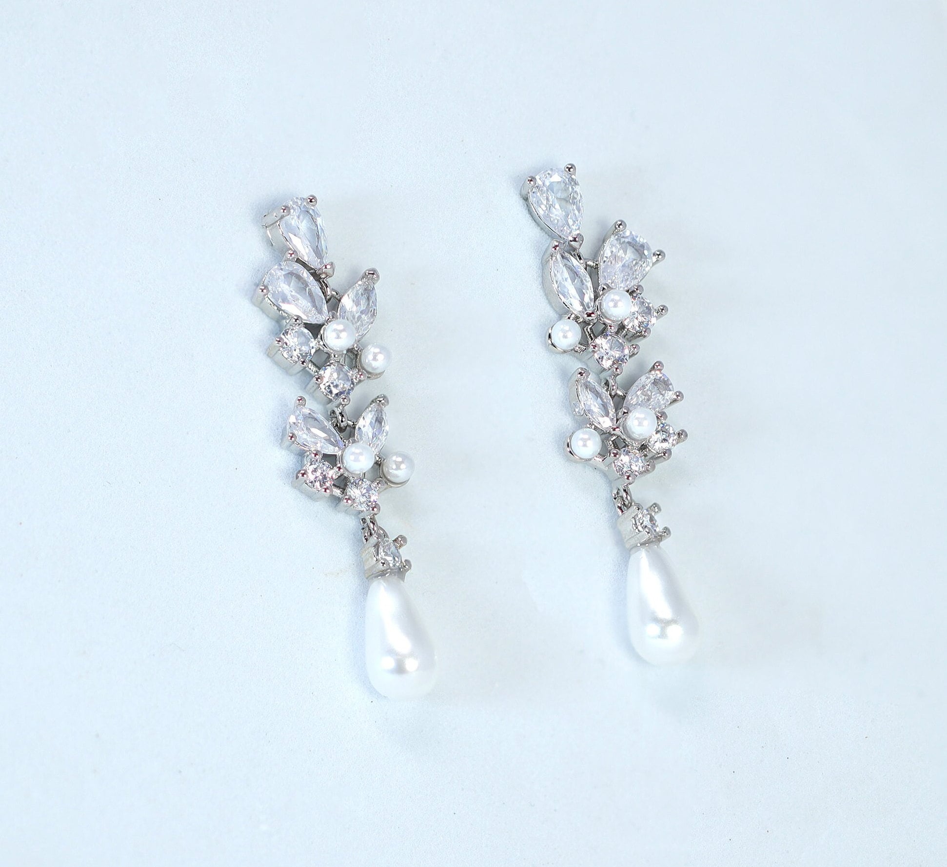 Swarovski crystal Fallen In Pearl Drop Bridal Earrings, Crystal Bridal Earrings, Statement Earrings Cz