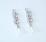 Swarovski crystal Fallen In Pearl Drop Bridal Earrings, Crystal Bridal Earrings, Statement Earrings Cz