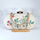 Light Beige Gold Embroidered Rose Floral Bouquet Wedding Bag, Statement Bag, Evening Clutch, Bridal Clutch, White Cross Body Bag