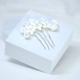 Ceramic White Lily flower Pearl Hair comb, Bridal Hair piece, Bridal Hair Accessories, Wedding Hair Accessory.