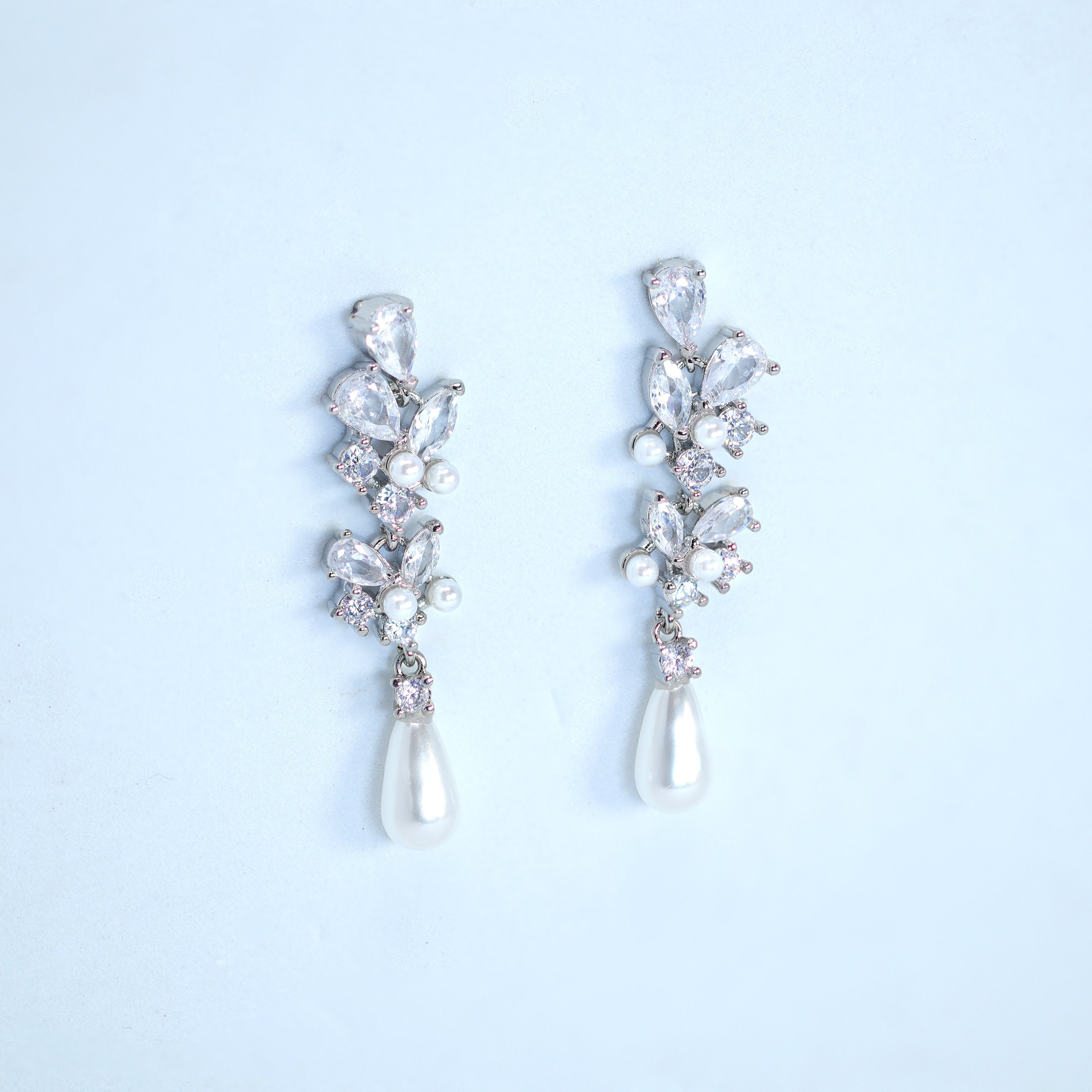 Swarovski crystal Fallen In Pearl Drop Bridal Earrings, Crystal Bridal Earrings, Statement Earrings Cz