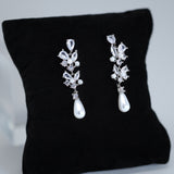 Swarovski crystal Fallen In Pearl Drop Bridal Earrings, Crystal Bridal Earrings, Statement Earrings Cz
