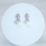 Swarovski crystal Dainty Pearl Drop Bridal Earrings, Crystal Bridal Earrings, Statement Earrings Cz