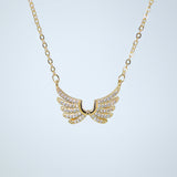 Shimmering Gold Angel Wings Charm Necklace, Bride to be, Valentine's Day Gift For Her, Galentine's Day, Statement Necklace Cz