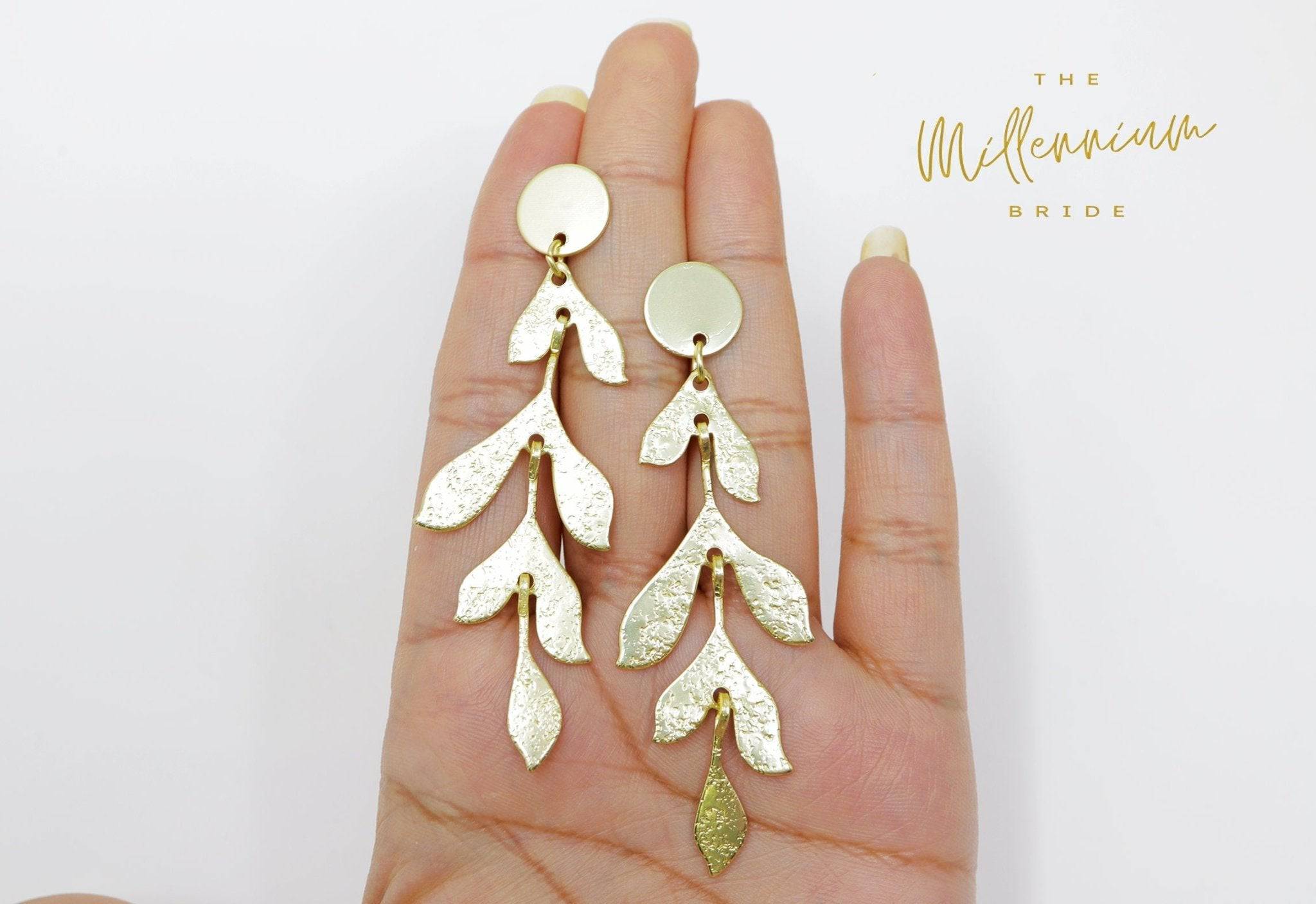 Leaves Drop Earrings, Bridal Jewelry, Bridal Long Earrings, Statement Earrings
