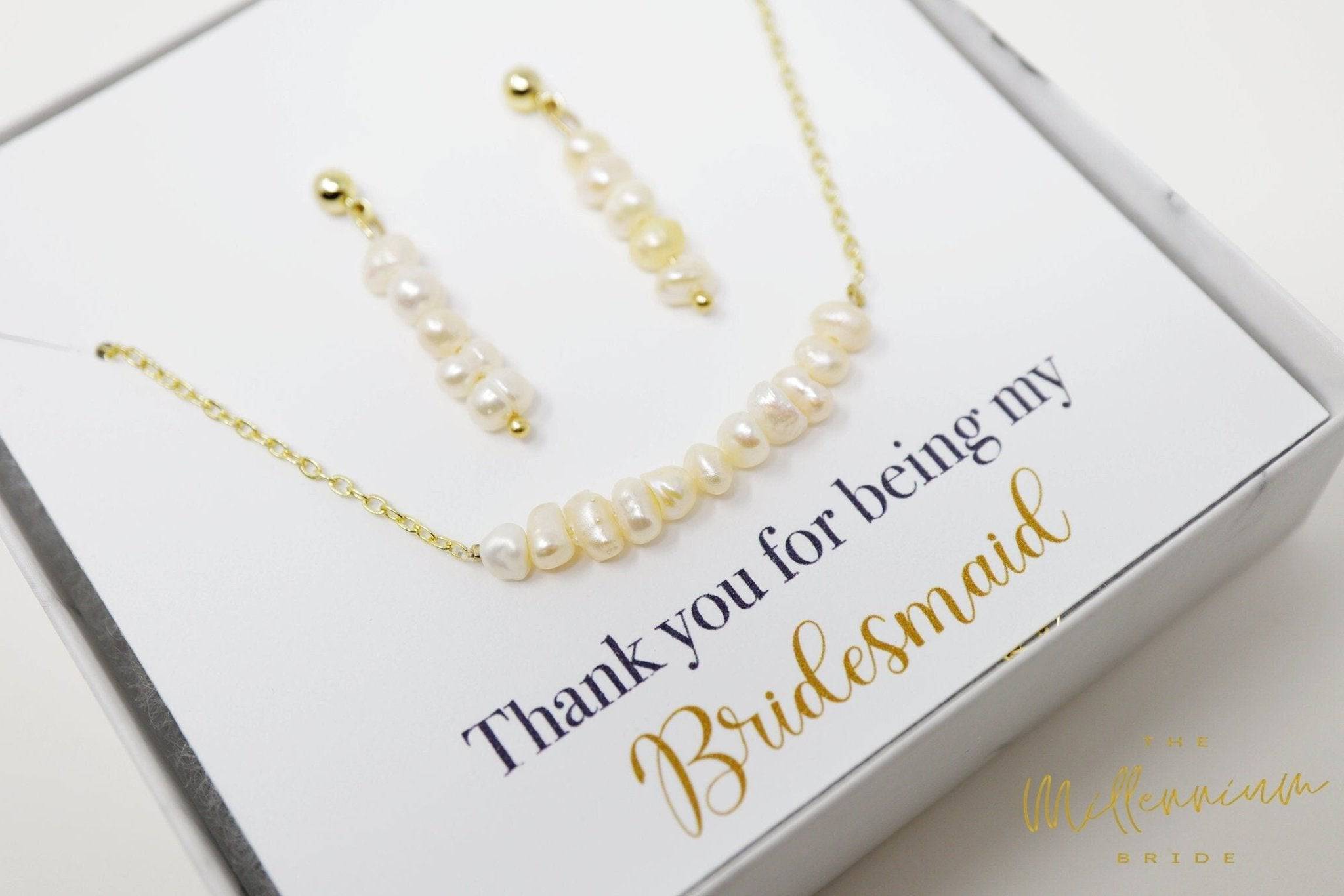 Natural Freshwater Pearls Bridesmaid Jewelry, Pearl Bridesmaid Earrings And Necklace, Crystal Earrings, Maid Of Honor Gift