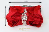 Red Rose Crystal Satin Floral Wedding Bag, Statement Bag, Evening Clutch, Bridal Clutch, Bridal Bag, Red Cross Body Bag