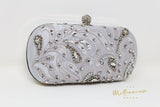Silver Crystal Leaves and Beads Embroidered Wedding Clutch, Statement Bag, Evening Clutch, Wedding Clutch, Bridal Bag, White Cross Body Bag