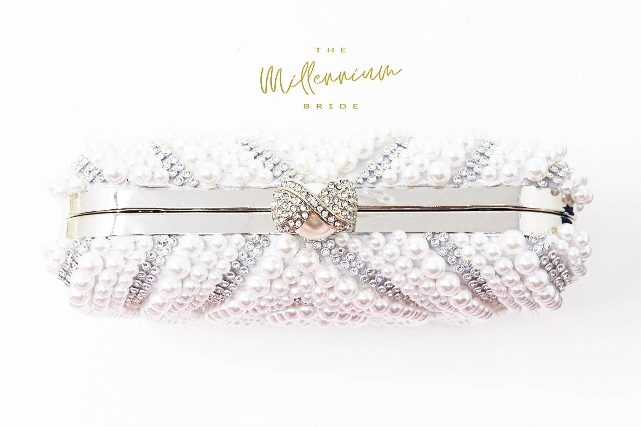 Silver Pearl Crystal Wedding Bag, Statement Bag, Evening Clutch, Bridal Clutch, Bridal Bag, Cross Body Bag