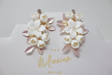 Swarovski Ceramic White Flower Petals Crystal, Long Bridal Jewelry Bridal Earrings Crystal Bridal Earrings Statement Earrings Cz