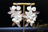Swarovski Ceramic White Flower Petals Crystal, Long Bridal Jewelry Bridal Earrings Crystal Bridal Earrings Statement Earrings Cz