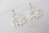Swarovski Ceramic White Flower Sparkling Crystal Long Bridal Jewelry Crystal Bridal Earrings Statement Earrings Cz