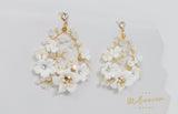 Swarovski Ceramic White Flower Sparkling Crystal Long Bridal Jewelry Crystal Bridal Earrings Statement Earrings Cz