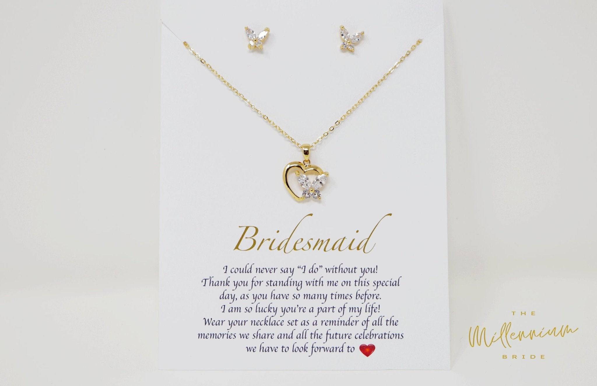 Swarovski Crystal Butterfly In A Heart Bridesmaid Jewelry, Bridesmaid Earrings And Necklace, Crystal Earrings, Maid Of Honor Gift Cz