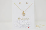 Swarovski Crystal Butterfly In A Heart Bridesmaid Jewelry, Bridesmaid Earrings And Necklace, Crystal Earrings, Maid Of Honor Gift Cz