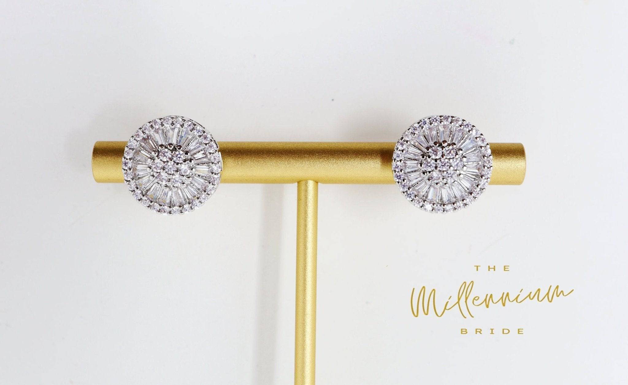 Swarovski Crystal Floral Circle stud Earrings, Bridal Jewelry, Bridal Stud Earrings, Crystal Bridal Earrings, Statement Earrings Cz