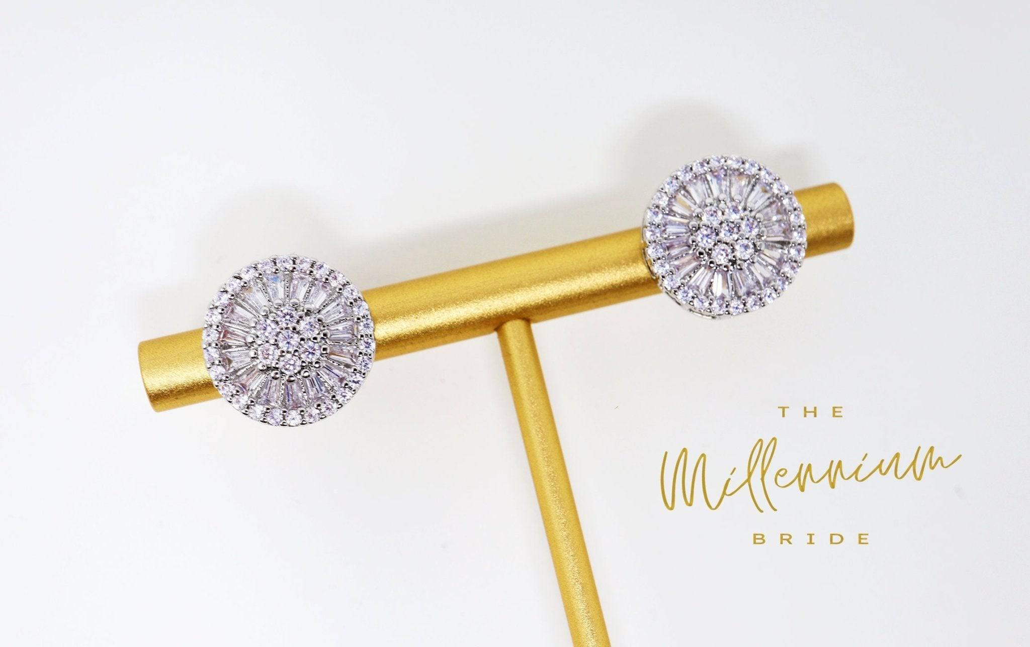 Swarovski Crystal Floral Circle stud Earrings, Bridal Jewelry, Bridal Stud Earrings, Crystal Bridal Earrings, Statement Earrings Cz