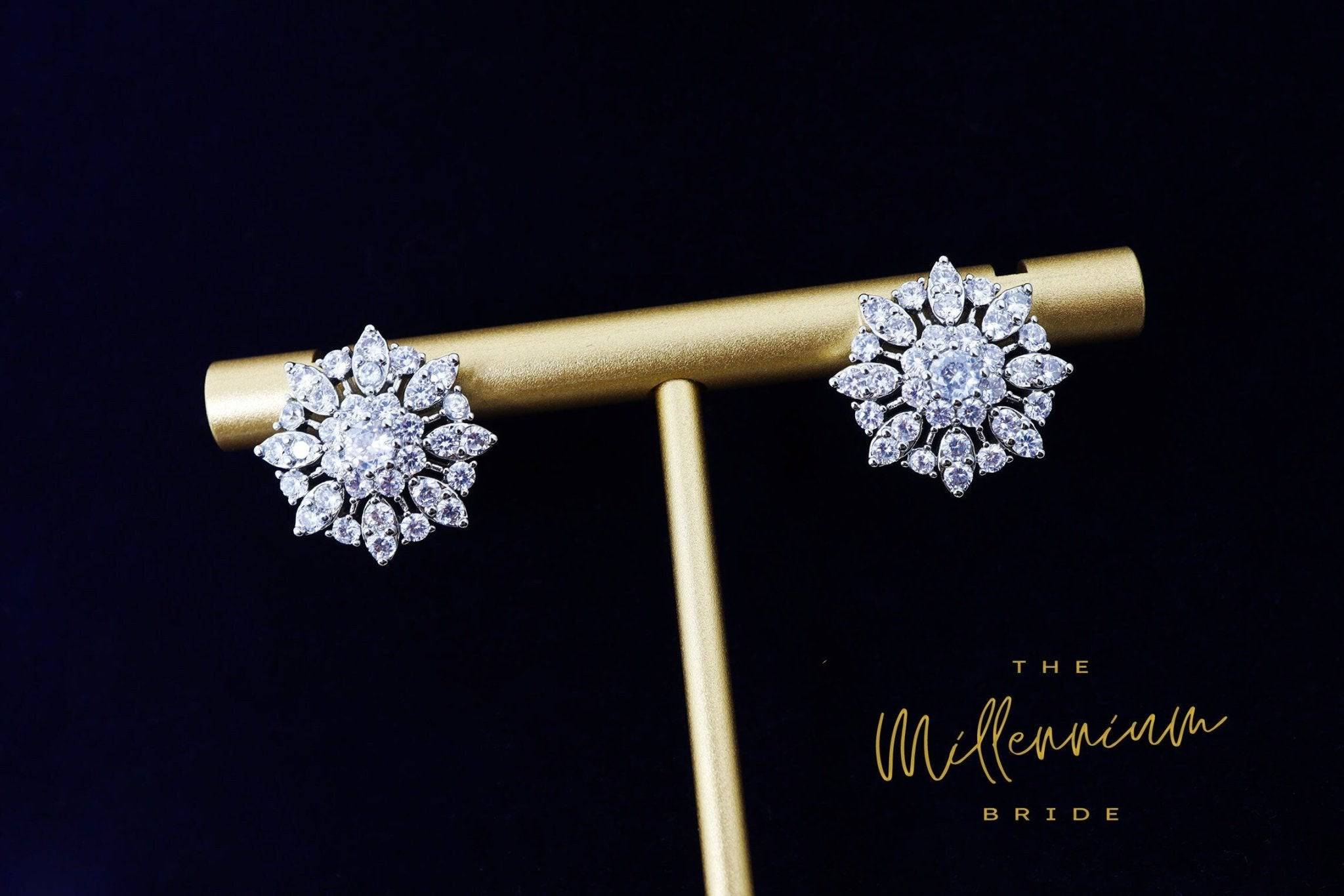 Swarovski Crystal Floral Circle stud Earrings, Bridal Jewelry, Bridal Stud Earrings, Crystal Bridal Earrings, Statement Earrings Cz