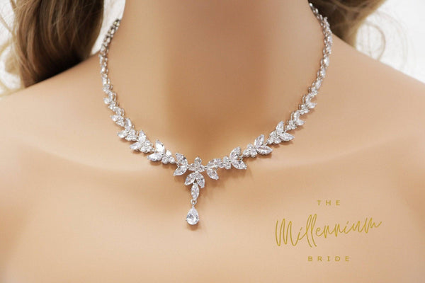 Swarovski Crystal Floral Leaves Diamond/Crystal Necklace, Bridal Neckl –  TheMillenniumBride