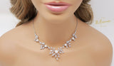 Swarovski Crystal Pearl Floral Vine Leaves , Long Bridal Jewelry, Bridal Earrings And Necklace, Statement Earrings Cz Necklace Set.