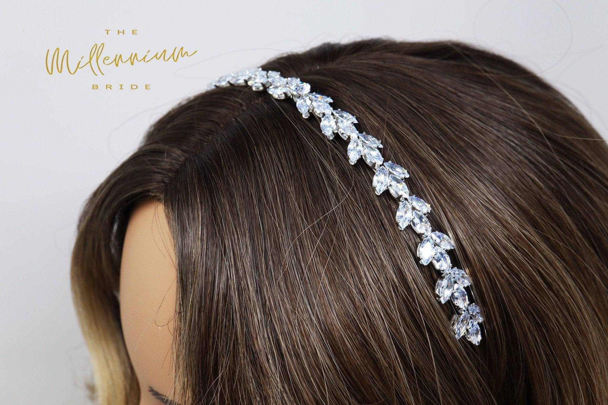 Swarovski Crystals Dainty Vine Three Leaves , Hair Vine Headband, Bridal Hair Vine, Delicate Headband, Hair accessories.