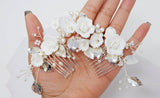 Swarovski Crystals Large Ceramic Flowers & Freshwater Pearls Hair Comb, Bridal Hair piece, Bridal Hair Accessories, Wedding Hair Accessory.
